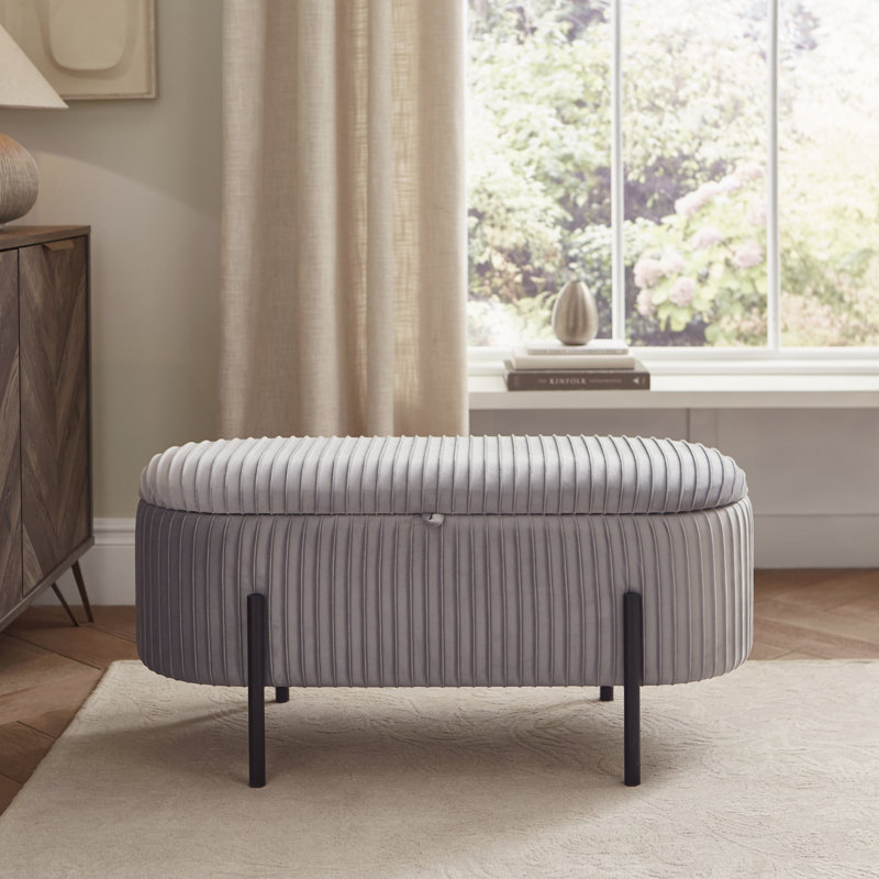 38cm Wide Velvet Rectangle No Pattern Standard Ottoman with Storage