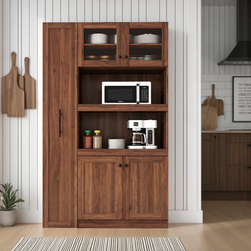 Garde-manger coulissant multi-niveaux avec 4 portes, organisateur de cuisine extensible pour salle à manger, bureau, Brun