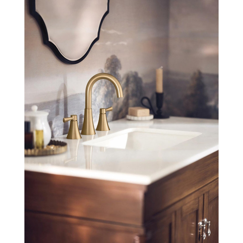 Moen Ronan Two-Handle Widespread Modern Bathroom Faucet, Valve Included, Bronzed Gold