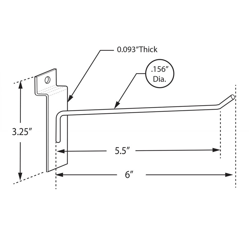 6 Inch Metal Wire Slatwall Hook, 50-Pack