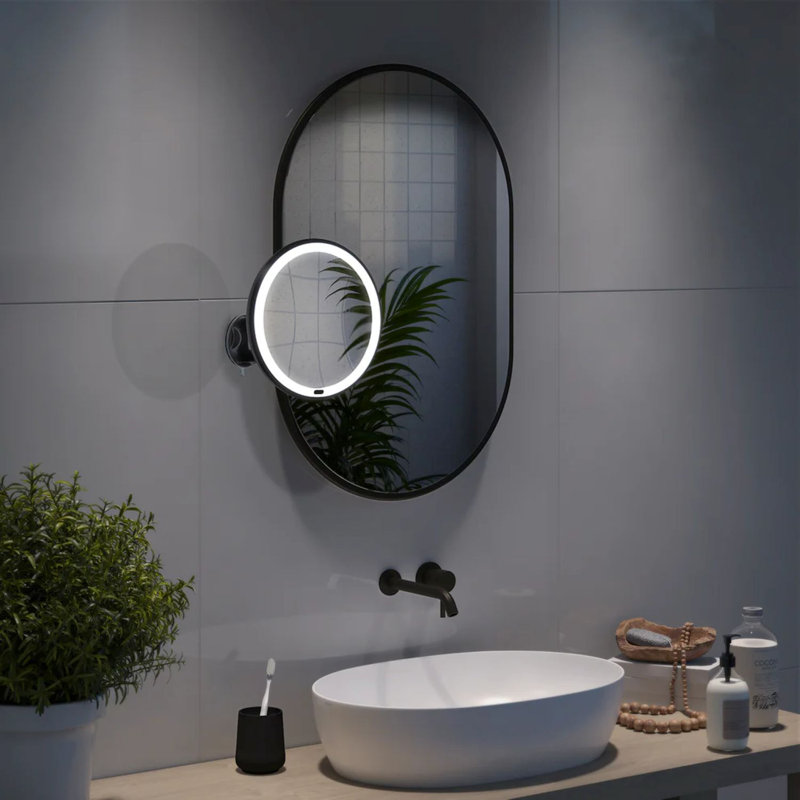 Miroir de maquillage / rasage lumineux à ventouse rechargeable - grossissement de 7x, Matte