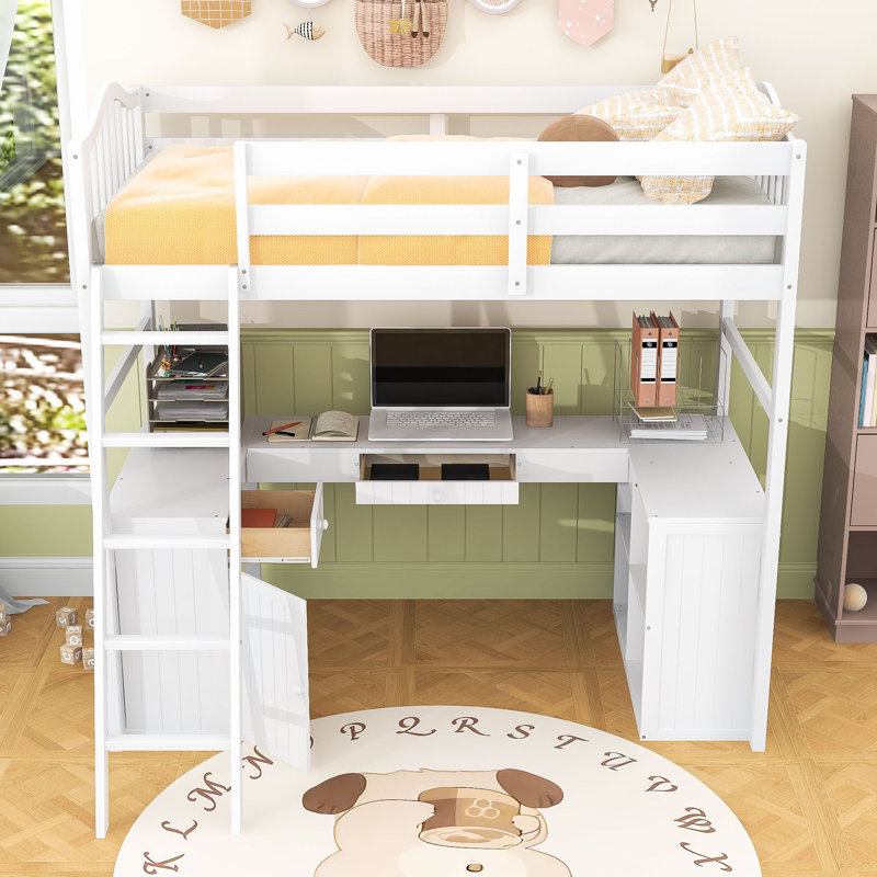 Lit mezzanine simple avec bureau et tiroirs de rangement