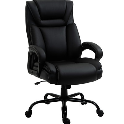Big And Tall 400Lbs Office Chair, Black Pu Leather, Wide Seat, Adjustable Height, Swivel Wheels For Productive Routines Leather Cover, Enhanced Mobility