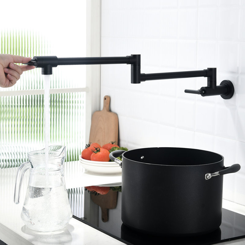 Robinet de cuisine en laiton à fixation murale, noir, pivotant sur 360 °, Noir