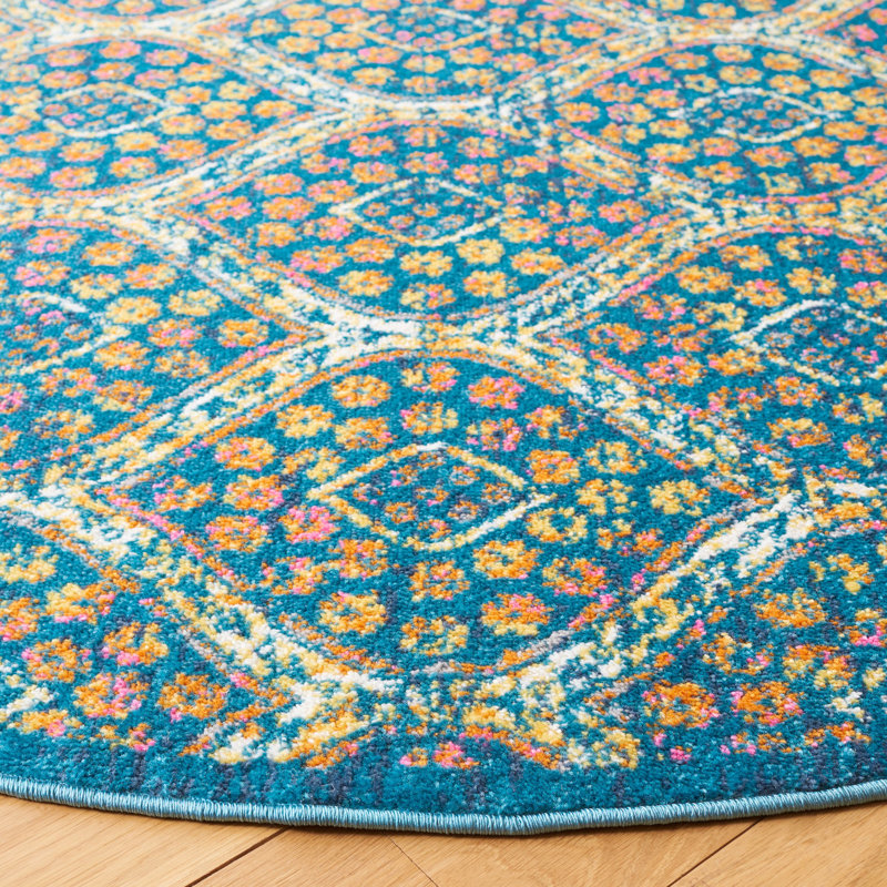 Christa Geometric Blue Area Rug, Round 6'7"