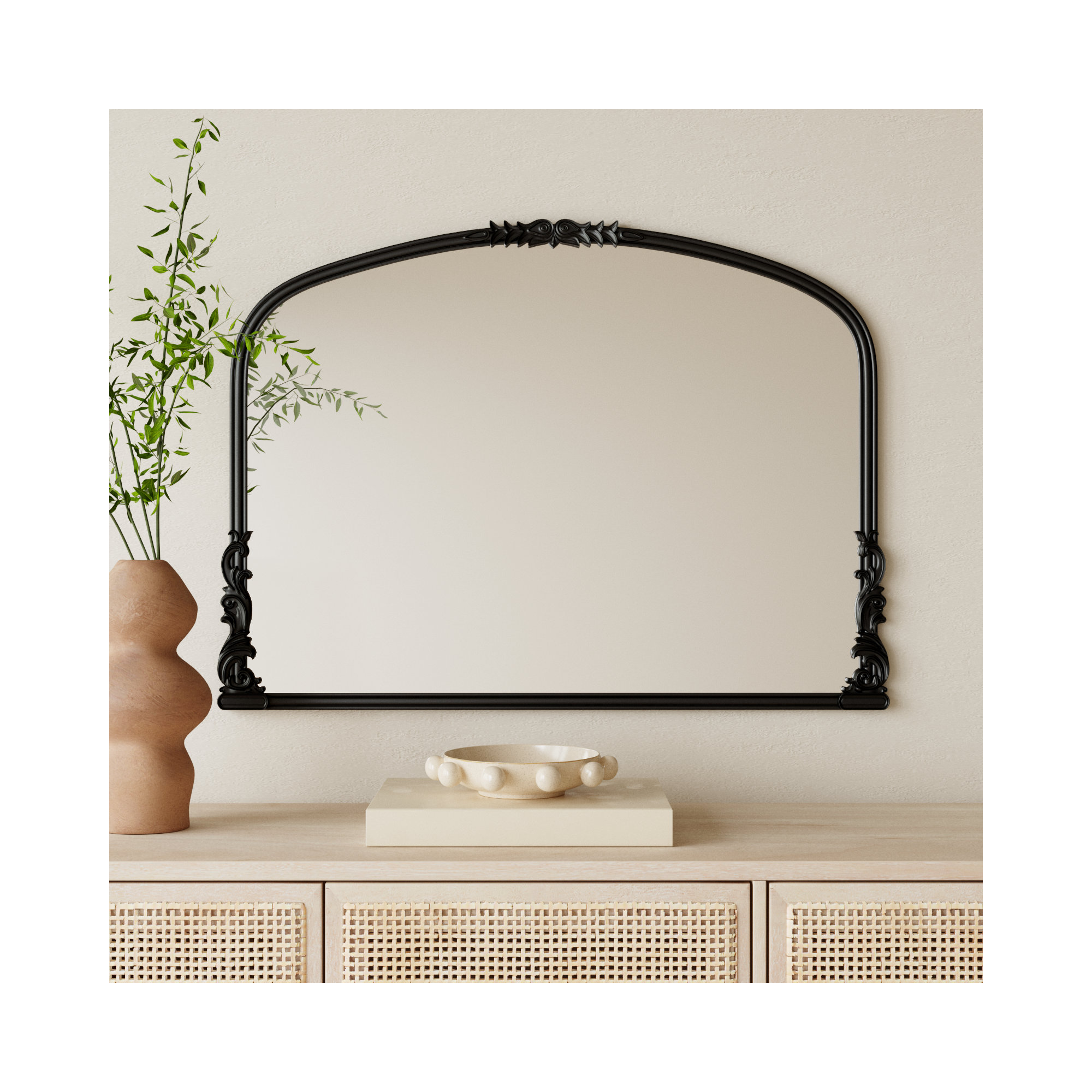 Keith Engineered Wood Wall Mirror, Satin Black, 28" H x 38" W, Horizontal