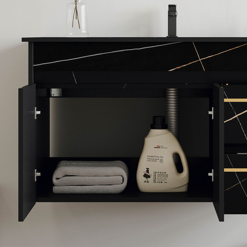 Meuble-lavabo flottant 35,2 po avec lavabo et plateau en faux marbre