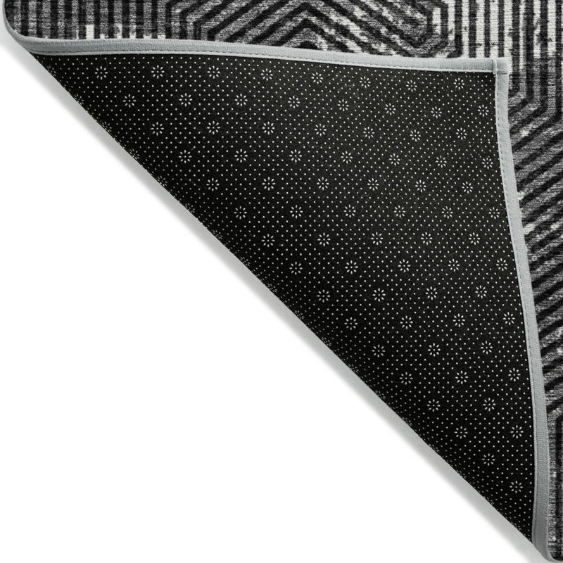 3' X 5' Black And Ivory Geometric Washable Indoor Outdoor Area Rug