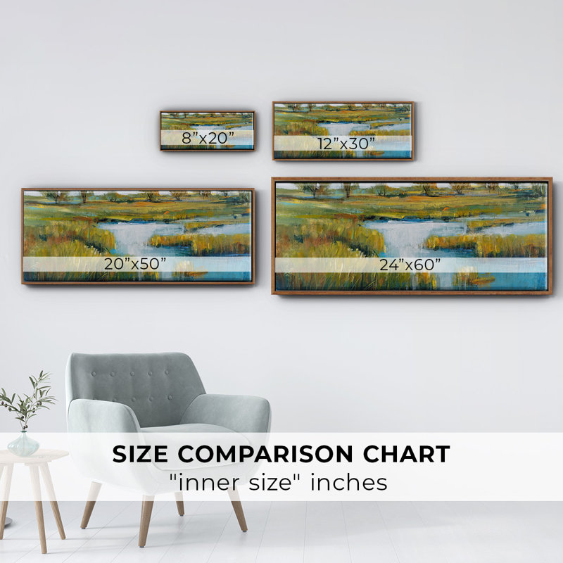 Marshland View IV - Framed Canvas, 20" H x 50" W