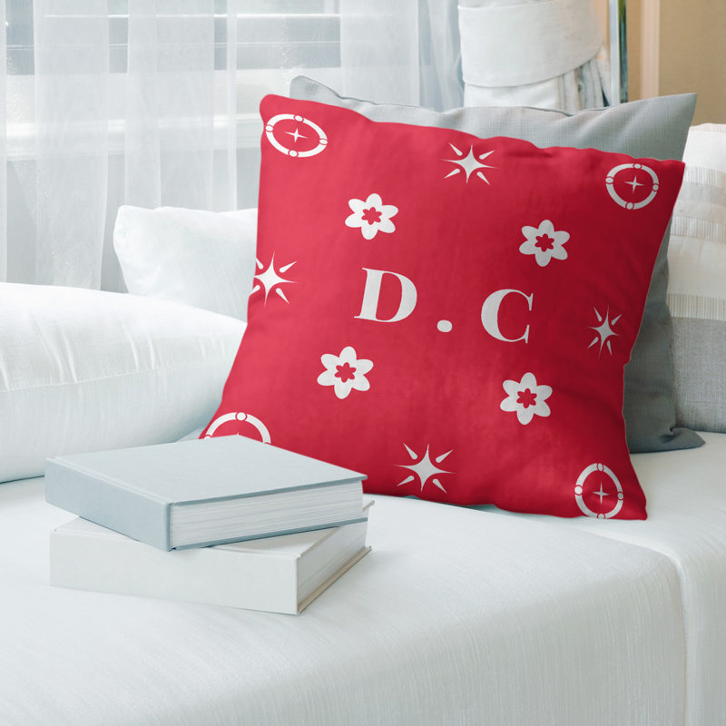 Coussin en coton DC Basketball, Blanc DC / rouge / bleu marine, H 14 po x l 14 po