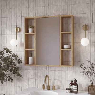Beyanka 30"W X 30"H Surface Mount Medicine Cabinet With Side Shelves In Oak