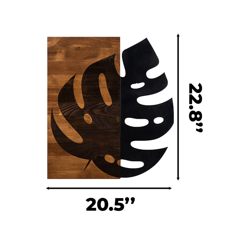 Wooden Frame Leaf Metal Wall Decor