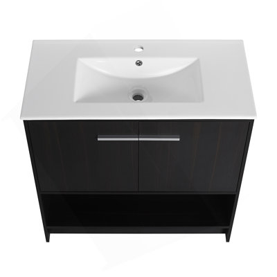 Meuble-lavabo de salle de bain avec lavabo en céramique, 2 portes à fermeture douce, meuble-lavabo autoportant, contreplaqué