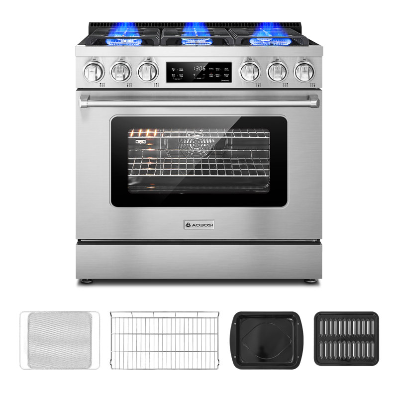 AOBOSI 36" Retro Natural Gas Accent Convection Range,6.0 Cu. Ft. Freestanding Gas Range With Air Fry