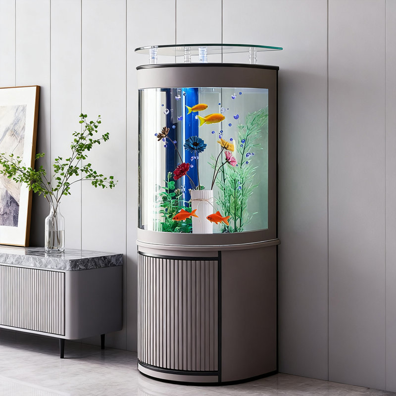 Aquariums semi-circulaires à filtre inférieur avec barre supérieure, 65,82 gallons (H 62,99 po x l 35,43 po x P 19,69 p, Gris