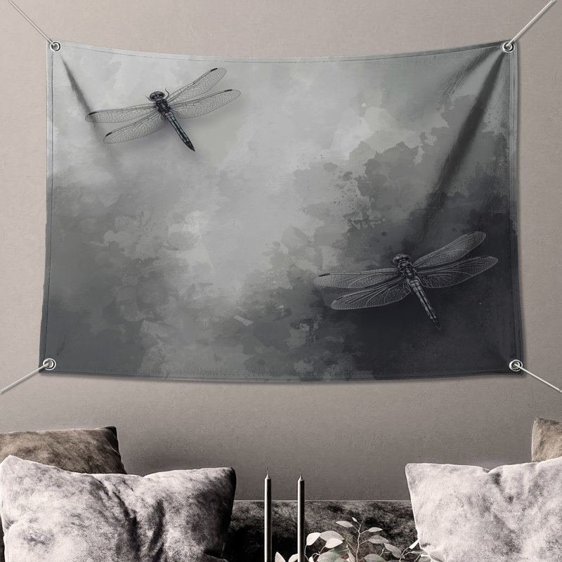 Tapisserie murale «Dragonfly Illustration» - décoration murale libellule, 104in H x88 with 4 Grommets
