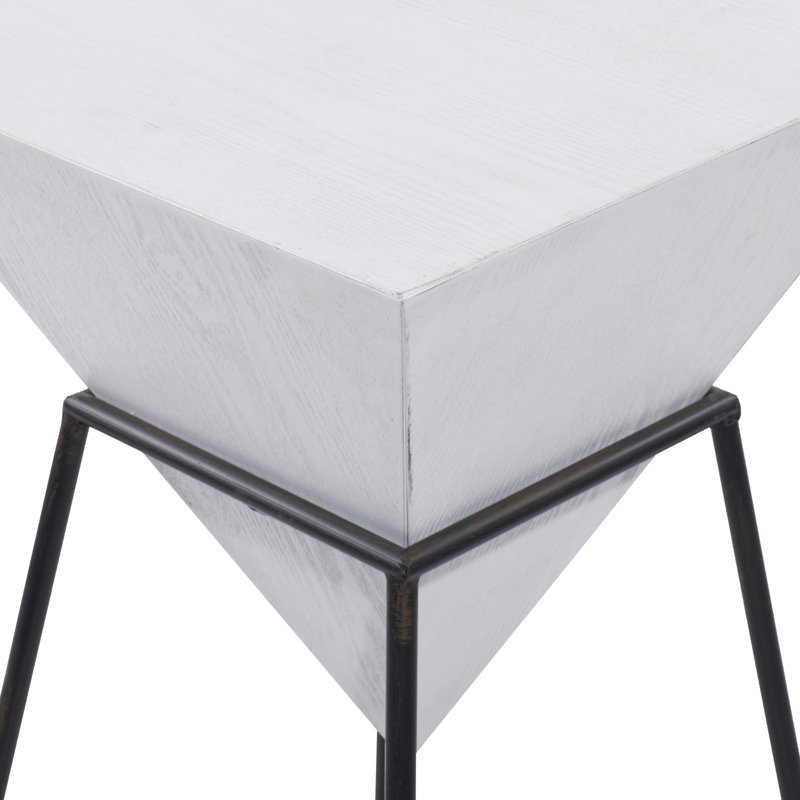 White Wood Inverted Geometric Accent Table with Black Metal Stand