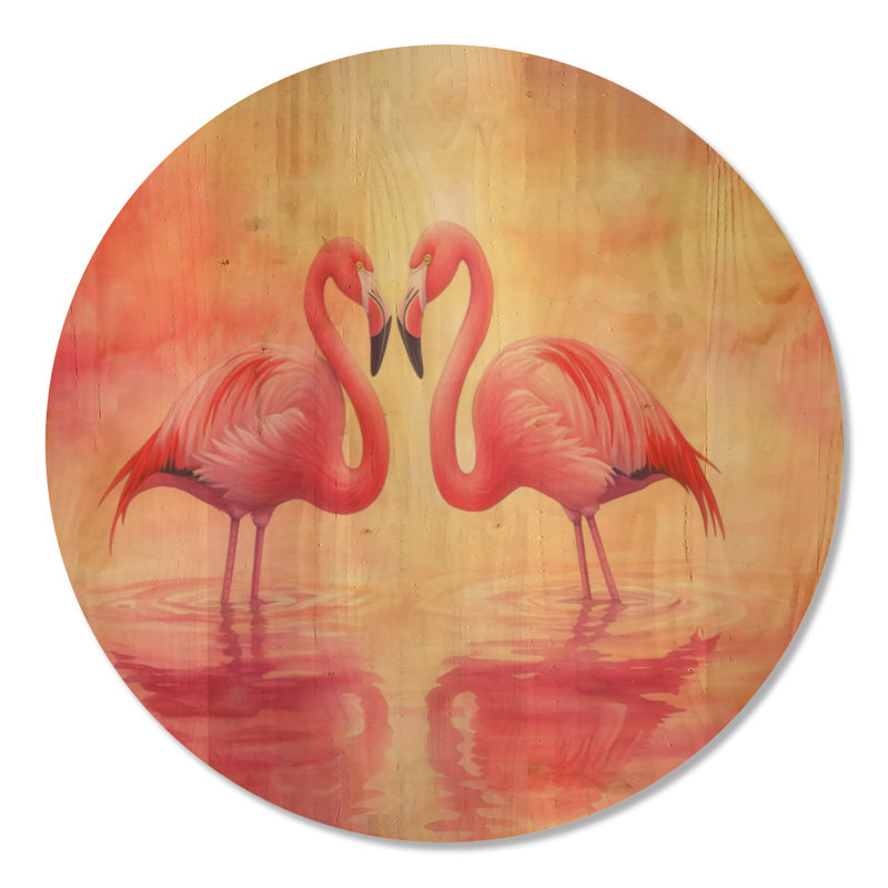 Flamingo Reflections - Décoration murale ronde en bois bord de mer, Rond 23 po, Rond