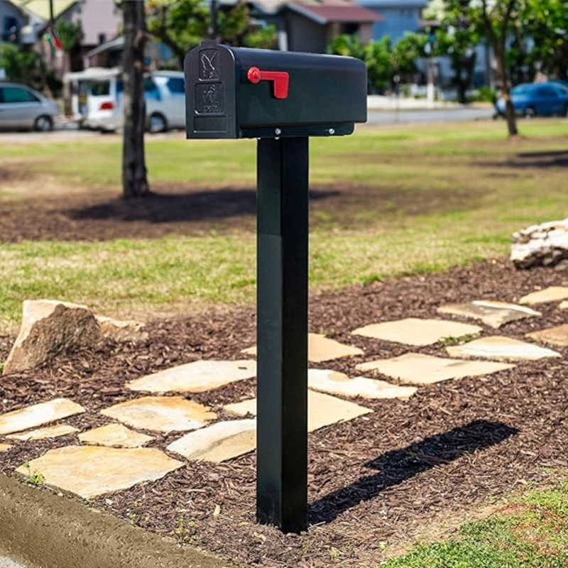 Black Galvanized Steel Mailbox Post with Universal Mounting Plate