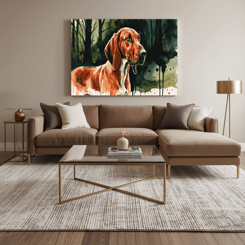 «Dogs Redbone Coonhound Green», art mural sur toile, H 11 po x l 14 po