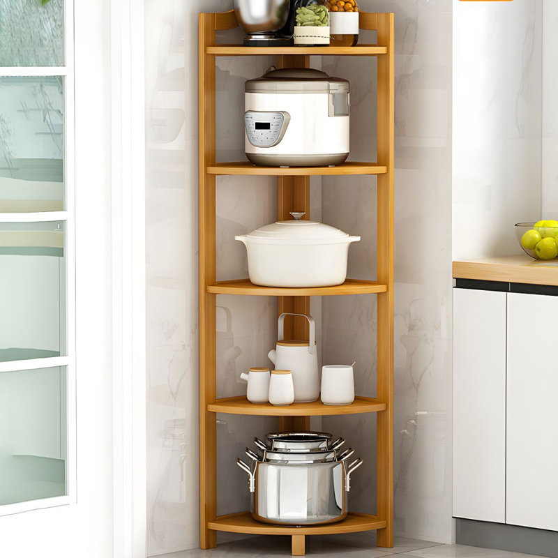 Tablette de coin en bambou 5/6 rangées - Gain de place et rangement, Nature, H 51,2 po x l 12,2 po x P 12,2 po