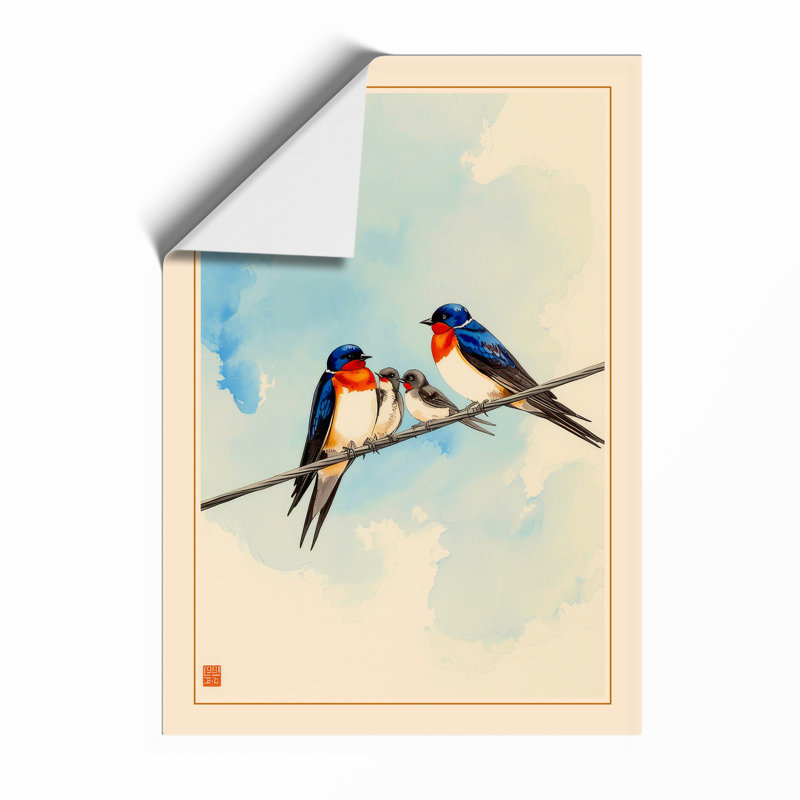 Swallows in Repose Japandi - Framed Print, Unframed, A2 - 59.4 x 42.0 cm