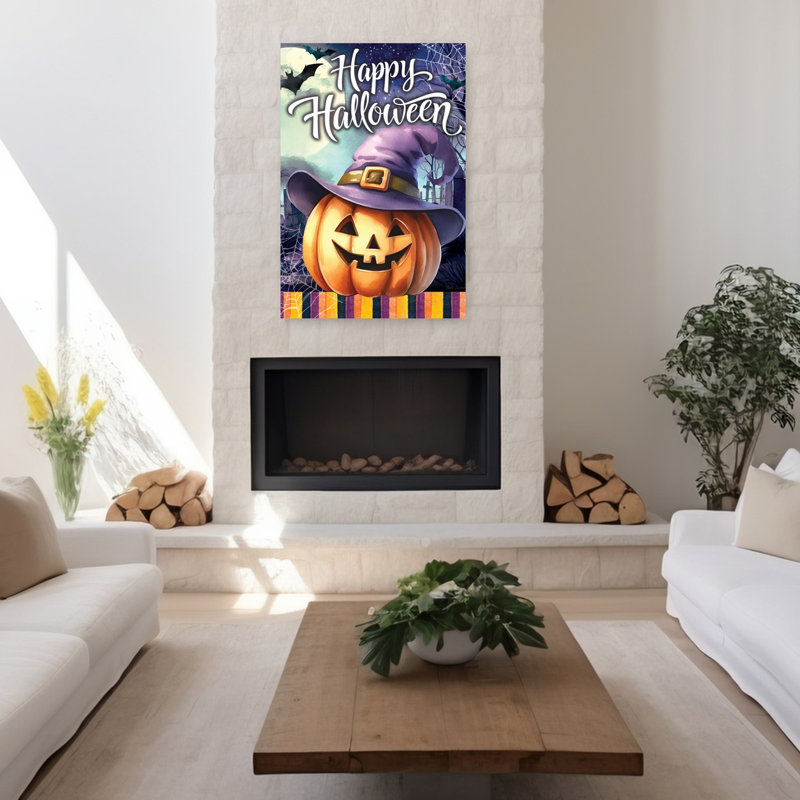 Joyeux Halloween, Jack O'lantern, art contemporain abstrait, araignée chauve-souris, paysage, H 48 po x l 32 po
