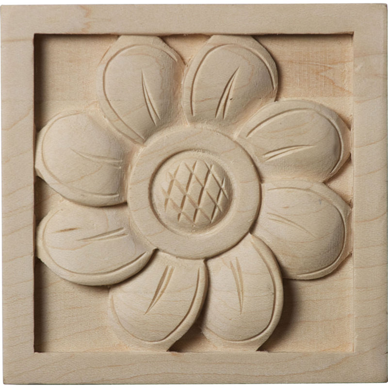 Rosette carrée en tournesol l 3 1/2 po x H 3 1/2 po x P 5/8 po