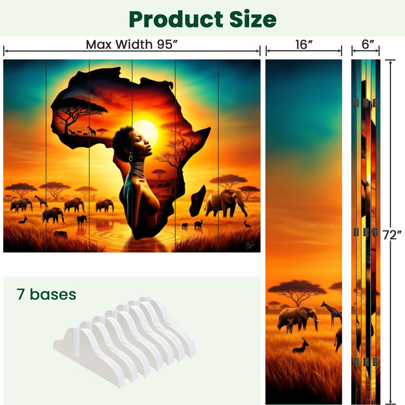 Paravent 6 panneaux paravent Royal African Silhouette Wildlife Sunset, 6, 71" H x 96" W x 1" D