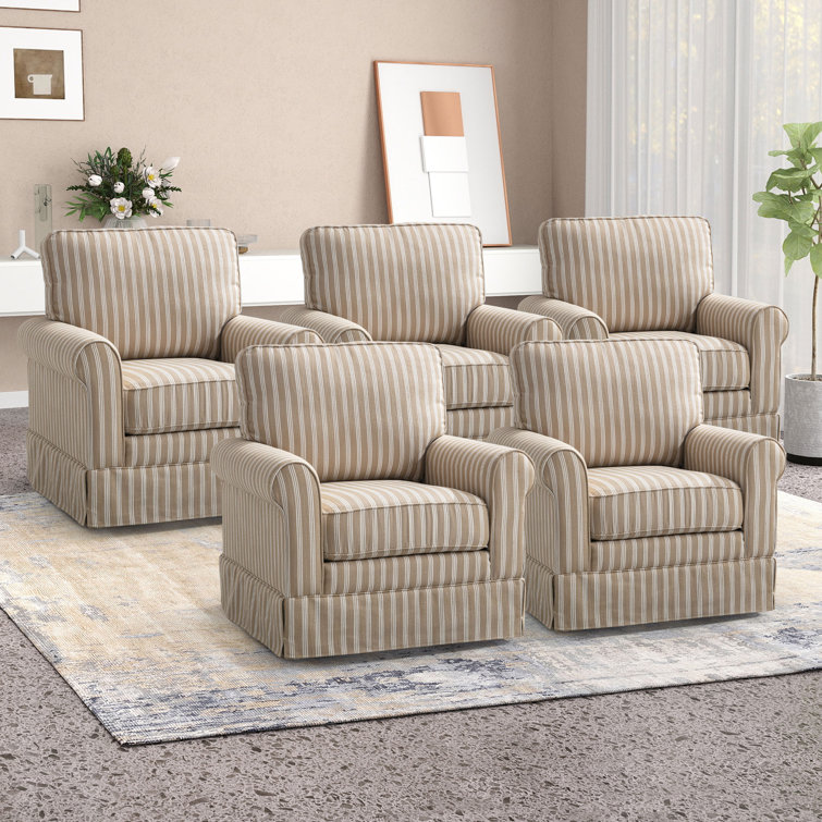 Modern Linen Striped Swivel Upholstered Arm Accent Chair (Set of 5)