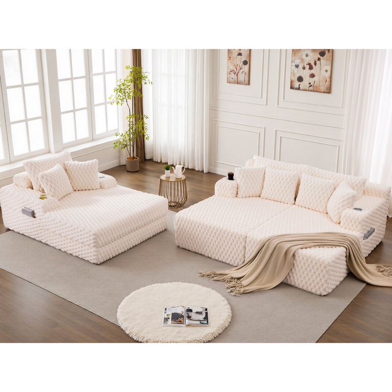 Ensemble de canapé-lit rembourré en fausse fourrure, Perle