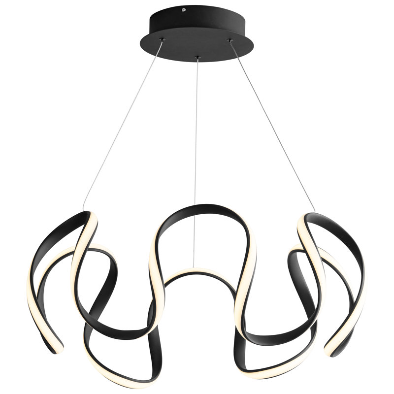 Lustre géométrique unique à 1 lumière Amarveer, H 107,5 po x l 28 po x P 28 po, Noir