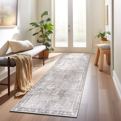 Griffey Machine Washable Ivory/Gray Non-Slip Backing Area Rug
