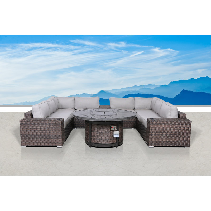 Ensemble de conversation modulaire avec coussins 12 pièces Alieyah Big Firepit Brown