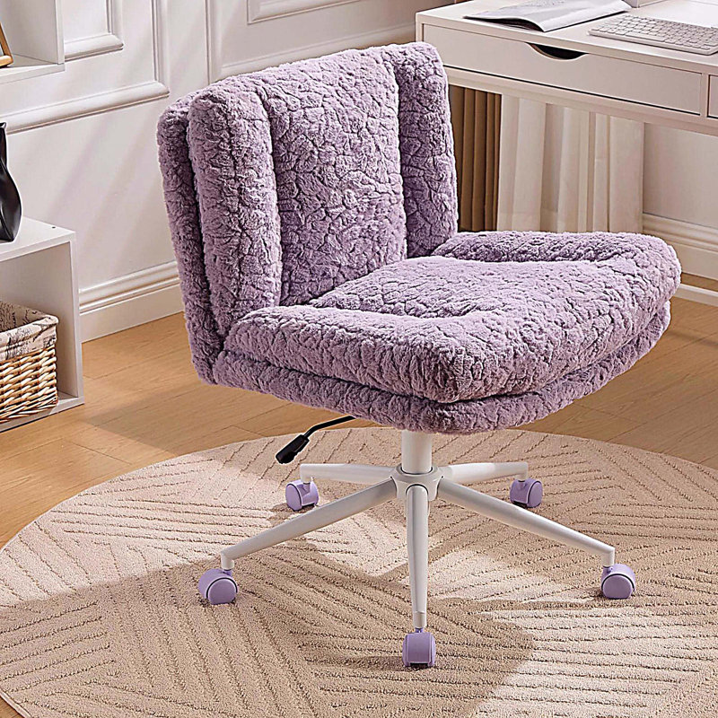 Artificial rabbit hair Home Office Chair with Metal Base, Adjustable Desk Chair Swivel Office Chair,Vanity Chair, Violet