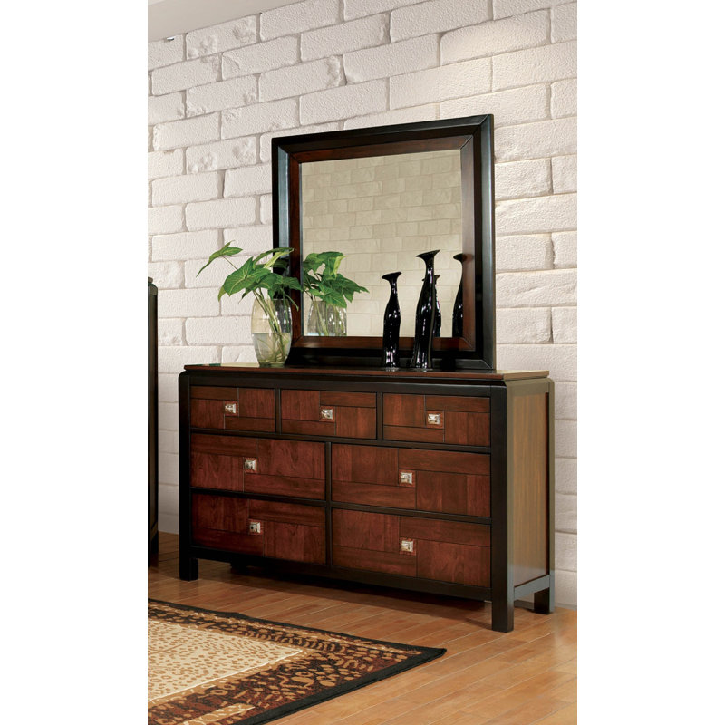 Flanning Diamondback 52" Width Solid Wood 7-Drawer Dresser And Mirror Set