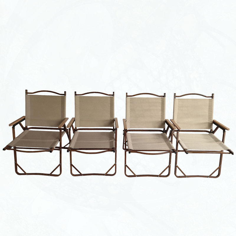 Ensemble de 4 chaises portatives pliables avec structure en aluminium, grain de chêne, accoudoirs en bois de hêtre, assise en toile