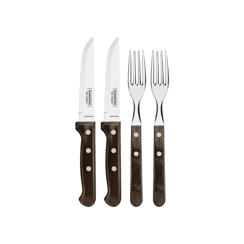 Tramontina Dishwasher-safe Wooden Handle 4 Pcs. Gaucho Steak Cutlery Set