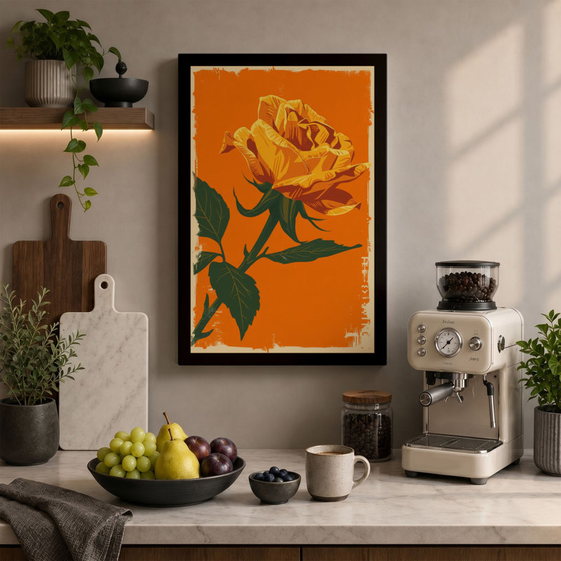 Yellow Rose Rising Botanical - Wrapped Canvas, 30x20 - 76.2 x 50.8 cm, Cream Border