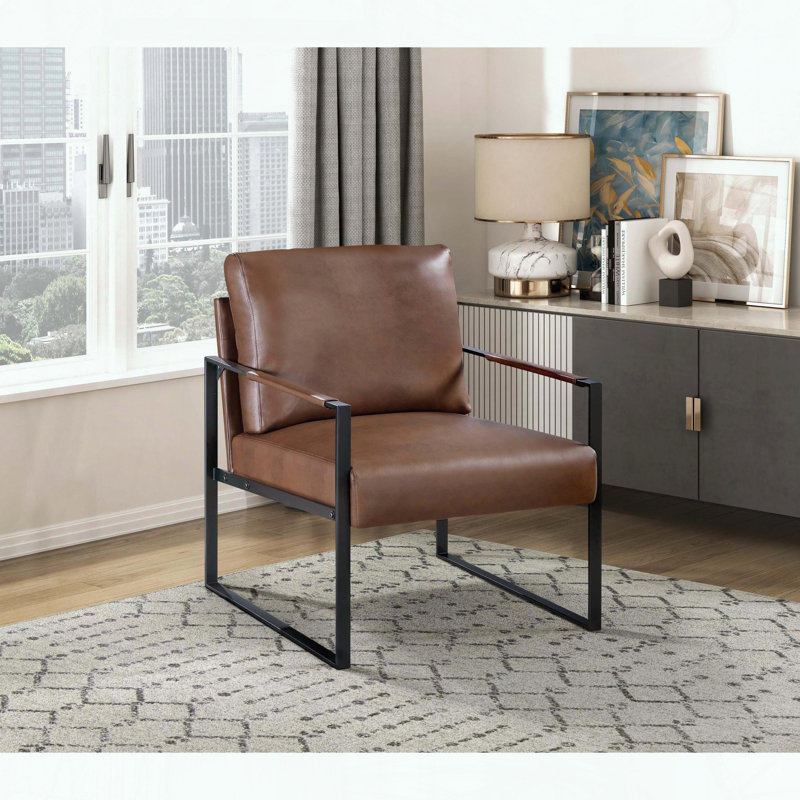 Chaise d'appoint en similicuir avec structure en métal exposée, Brun