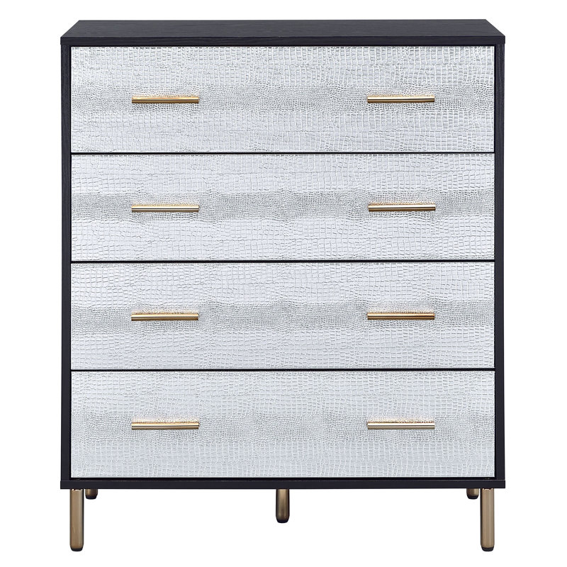 Demetrus 4-Drawer Rectangular Chest, Black/Silver/Gold