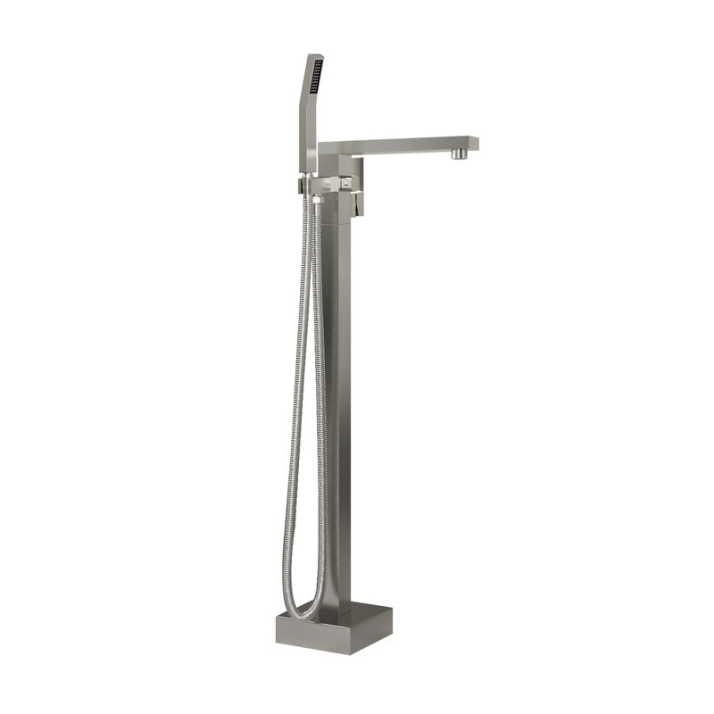 Robinet de baignoire autoportant à fixation au sol, Nickel brossé