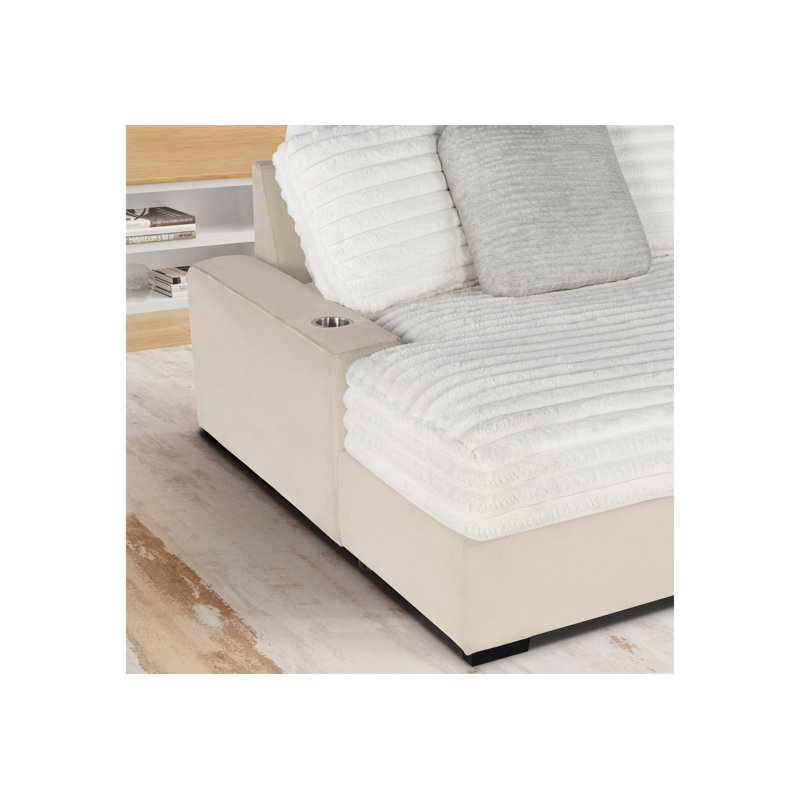 Wide Sofa Bed, 2-Seater Lounger Sofa With USB With Cup Holders, Overstuffed Cushion Sleeper With Skin-Friendly Upholstery