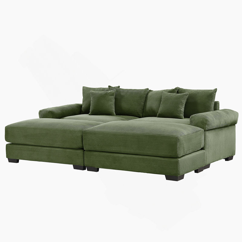 82.6"  Oversized Cloud Modular Sectional Couch, Soft Corduroy Fabric With Chaise 6 Throw Pillows, Deep Seat Wide Armrests, Ergonomic Design Easy Assembly, Soft Corduroy,For Living Rooms Lounges, Green