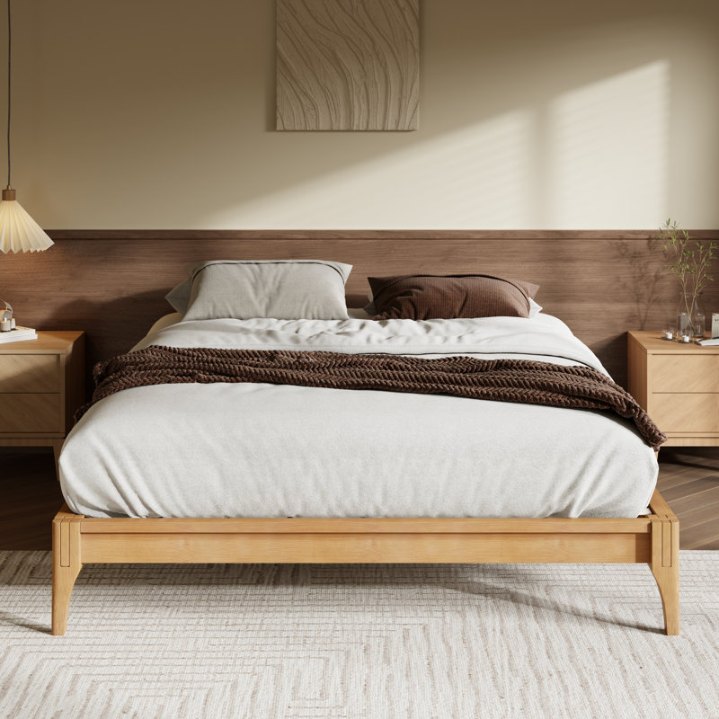 Lit plateforme en bois massif, Grand lit, Naturel