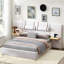 Lit plateforme tapissier avec 2 prises, 2 ports de chargement USB, 2 coussins de chevet et tablettes de rangement-115206014