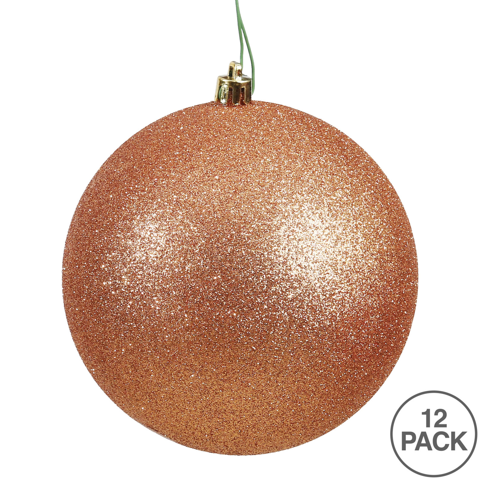 Holiday Décor Ball Ornament, 3" H x 3" W x 3" D, Rose Gold Glitter