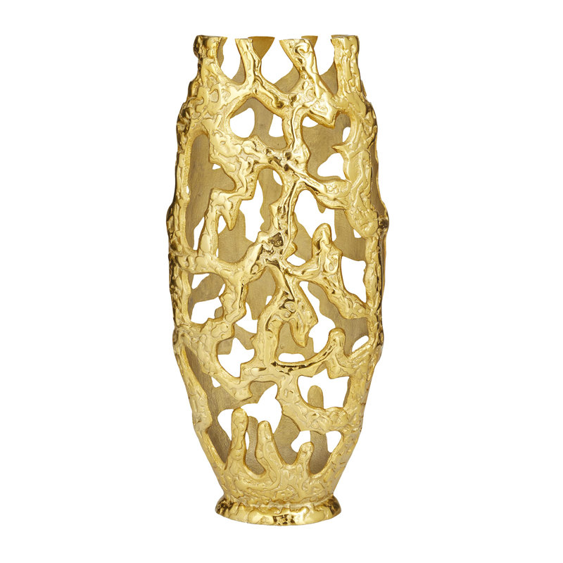 Gold Aluminum Hollow Design Decorative Centerpiece Vase