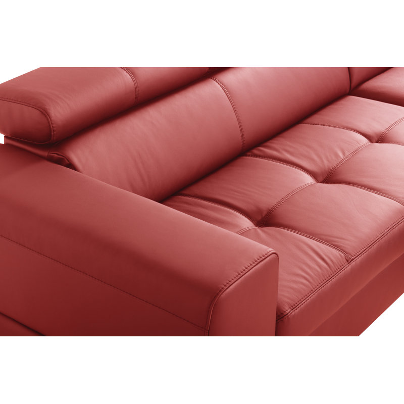 Tinos Genuine Leather Corner Sofa with Pull Out Bed with Storage and Adjustable Headrests, Red, Right Hand Facing