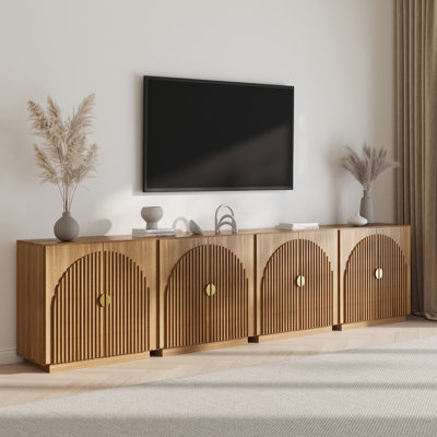 Set of 4 Symmetrical Arched Doors Sideboard Cabinet with Storage, Caramel Brown